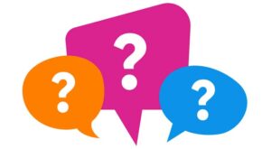 Three question marks in speech balloons