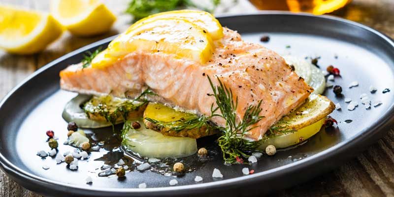 foods-with-omega3 foods-with-omega3, prepared fillet of salmon with herbs and vegetables